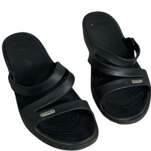 CROCS Patricia Black Wedge Sandals Women’s Sz 8